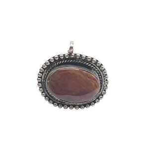 Vintage Sterling Silver Pendant With Oval Brown Agate Stone 9.61g